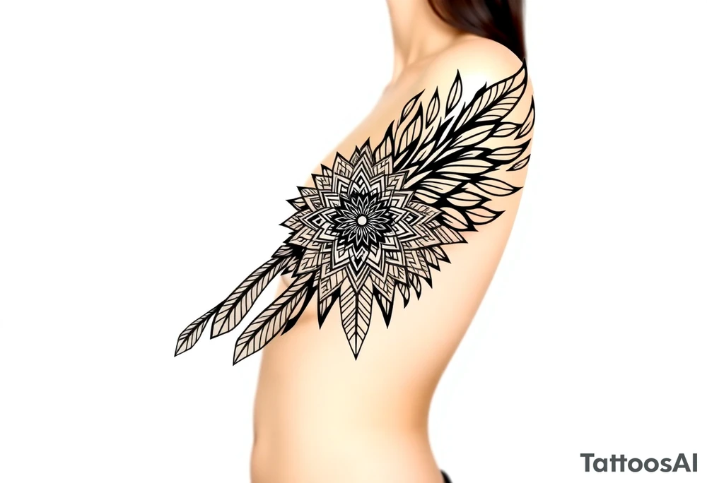 spiritual feather indian mandala shaman tattoo idea