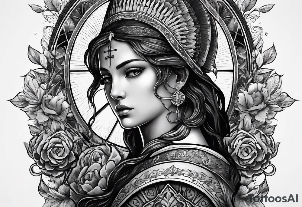 idea of pain for glory in life, discipline and catholic religion. Tattoo on the back. love to animals tattoo idea