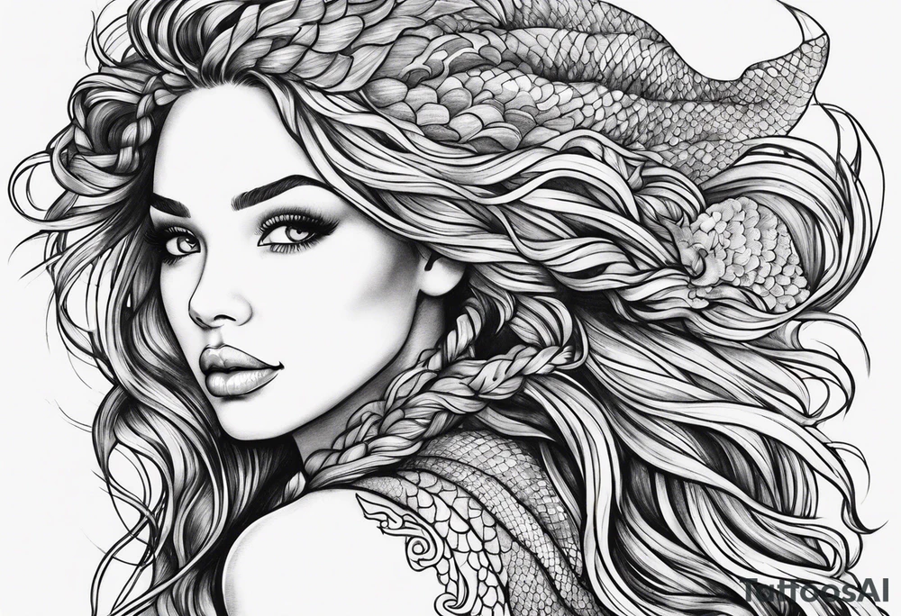 Mermaid dreadlocks tattoo idea