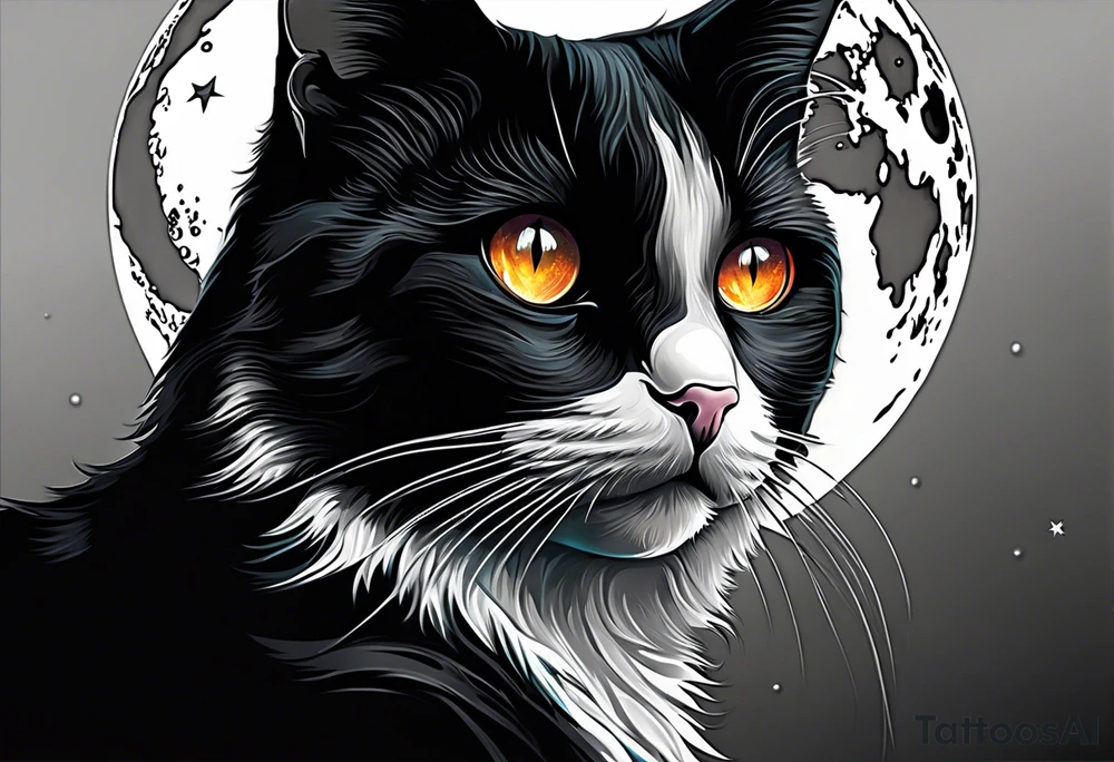 Photo realistic black cat head only facing forward add moon tattoo idea