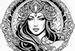 Aquarius goddess with water surrounding it in a tribal design tattoo idea