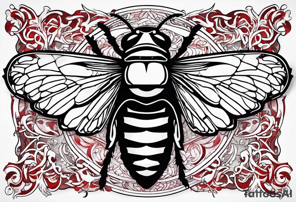 cicada on top of red black gothic design tattoo idea