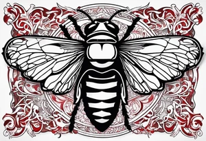 cicada on top of red black gothic design tattoo idea