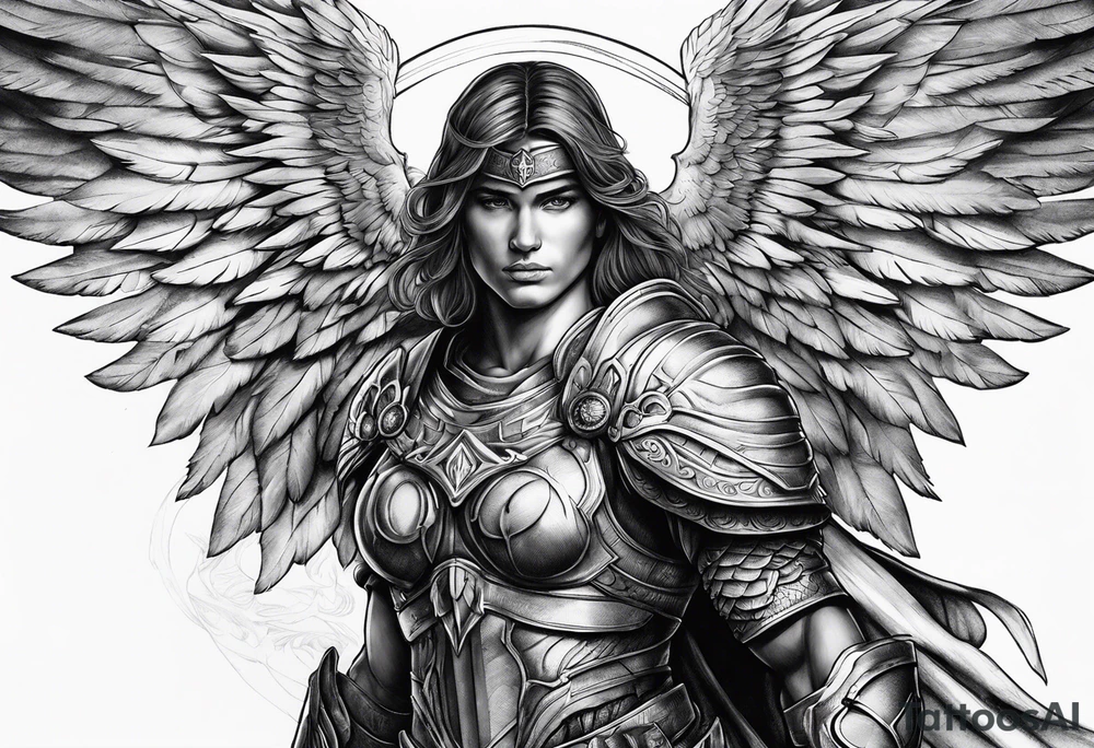 Archangel warrior with shadow face tattoo idea