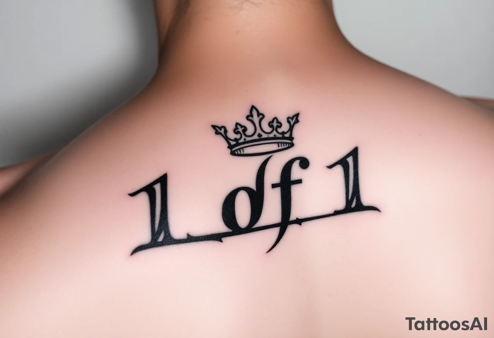 On my back forearm I want it to say 1of1 with a crown above “of” with lightning shadow tattoo idea