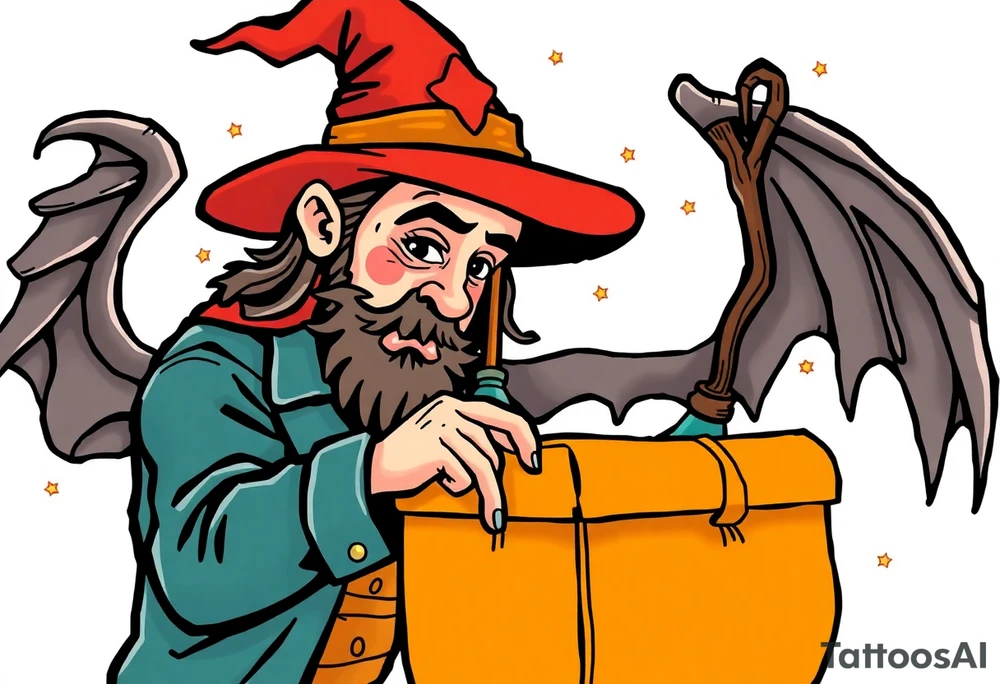Guy exploring witch supplies tattoo idea
