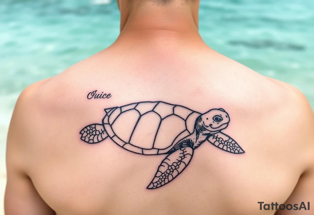 Seychelles islands map, water, beach, sand, turtle. Back ouece tattoo idea