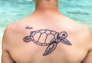 Seychelles islands map, water, beach, sand, turtle. Back ouece tattoo idea