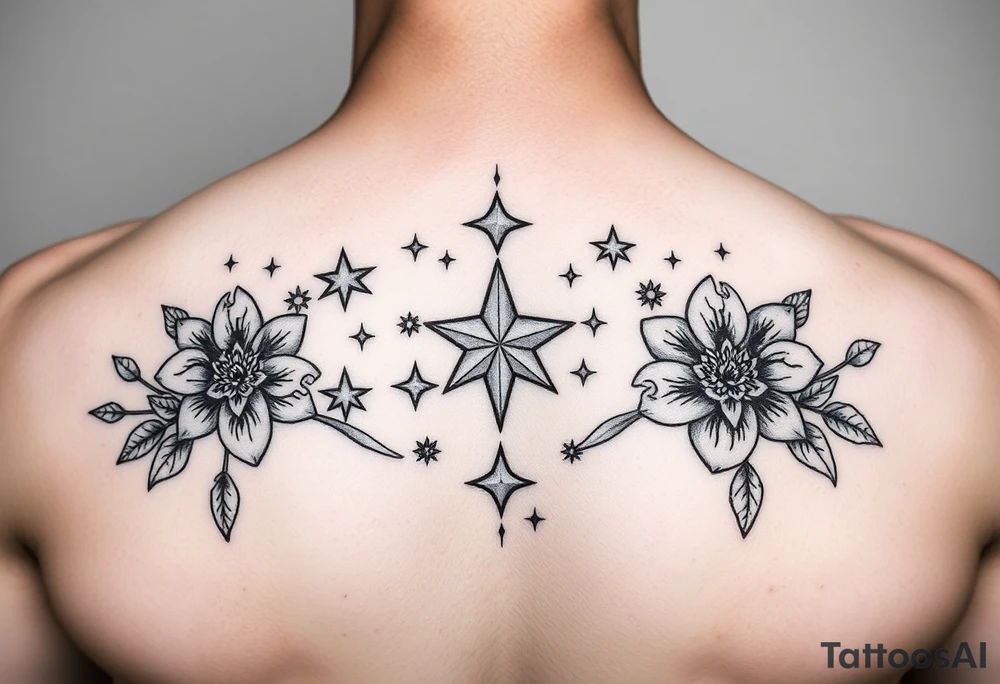 stars flowers eyes tattoo idea