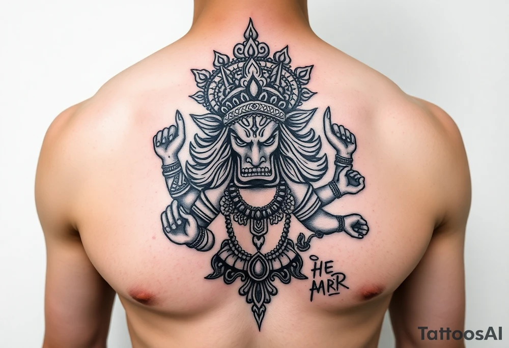 Angry Durga Hindu god on chest tattoo idea