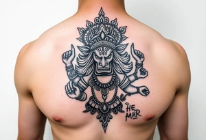 Angry Durga Hindu god on chest tattoo idea