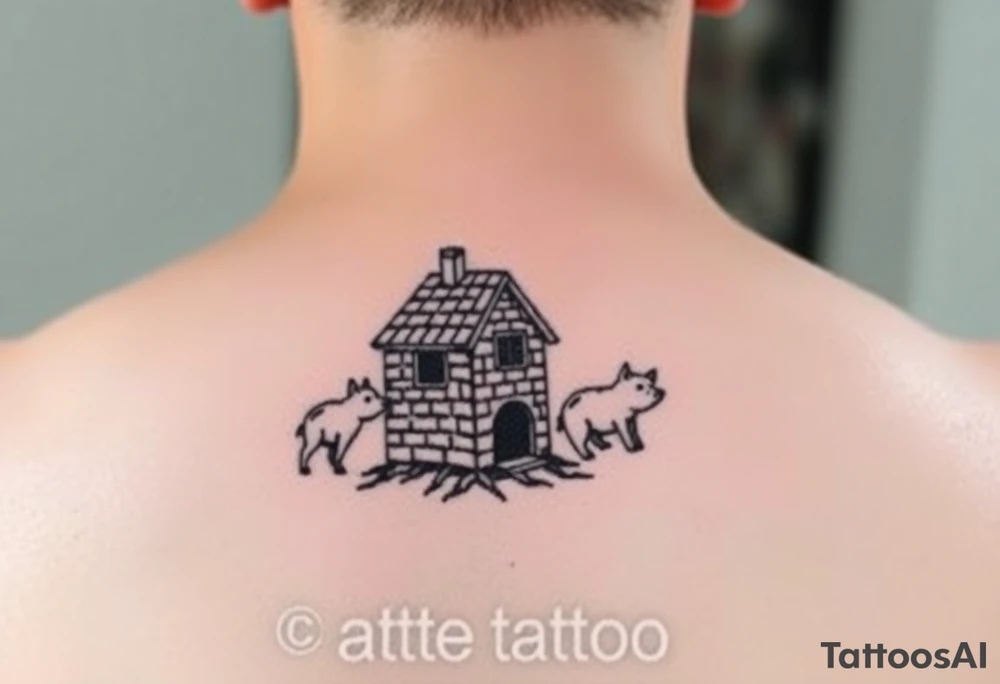 Brick house being blown off 3 little piggy's by a big bad wolf tattoo idea