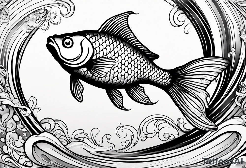 “Create a delicate tattoo of a goldfish swimming in a wave, emphasizing its flowing fins and graceful movement. tattoo idea “Create a delicate tattoo of a goldfish swimming in a wave, emphasizing its flowing fins and graceful movement. tattoo idea