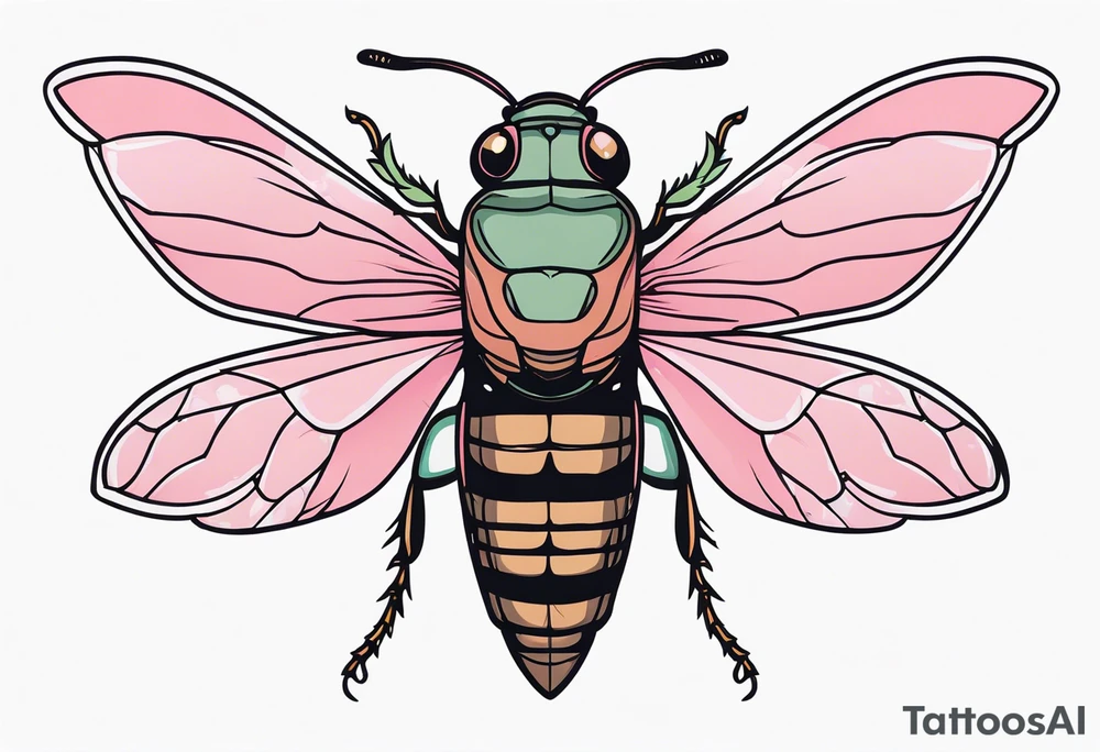 Neo traditional Cicada and pink flower tattoo idea