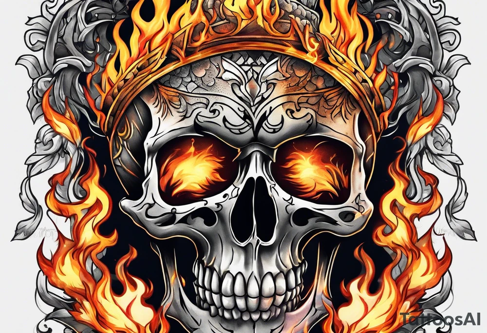 a full body skeleton on fire tattoo idea