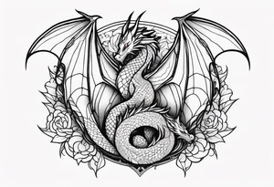 Mother dragon protecting 3 young dragons wings spread tattoo idea