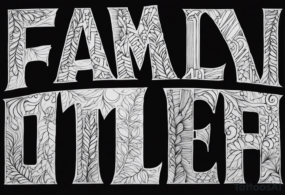 Text "family" formed by roots tattoo idea