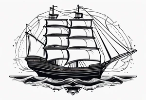 A American traditional sail ship made in a modern Blackwork style tattoo idea