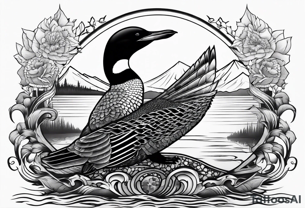 A loon perched on a wolf tattoo idea