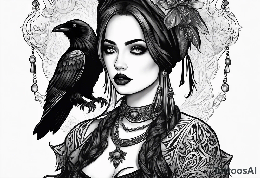 Goth girl raven tattoo idea