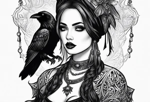 Goth girl raven tattoo idea