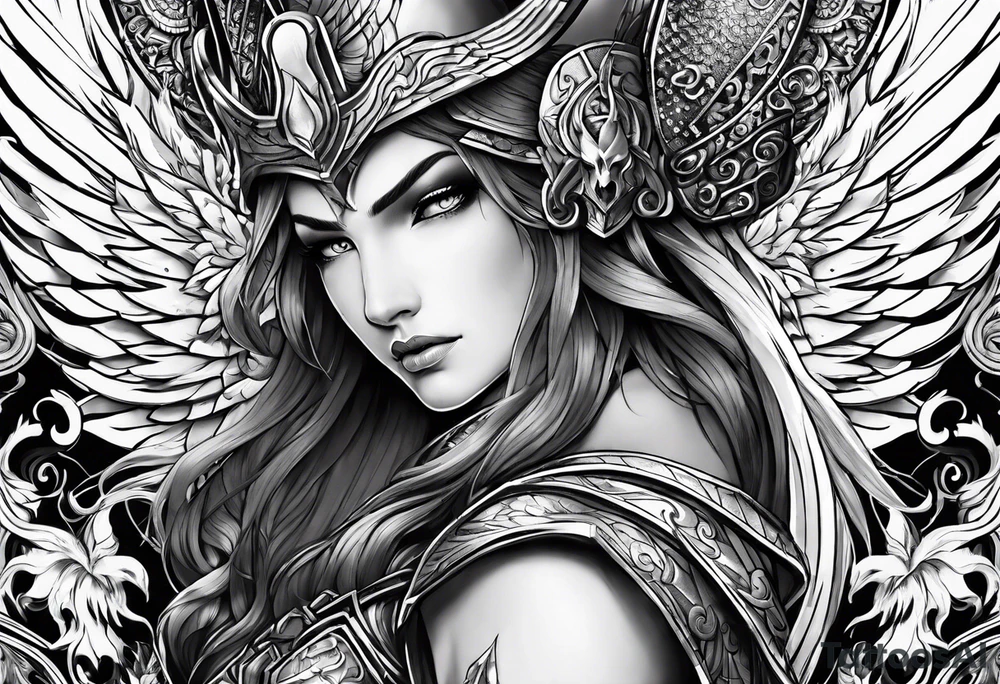 ares figure, angel tattoo idea