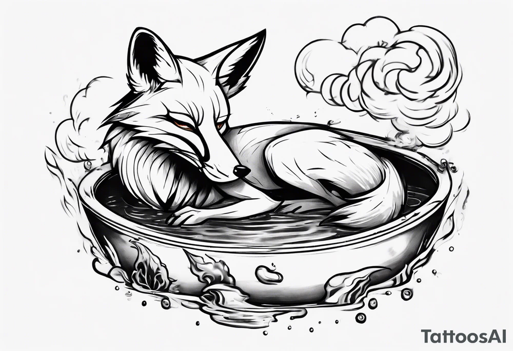 a fox floating in a pool smoking a ciggarte tattoo idea