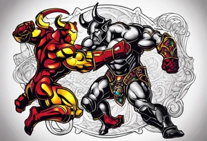 the minotaur fighting ironman tattoo idea