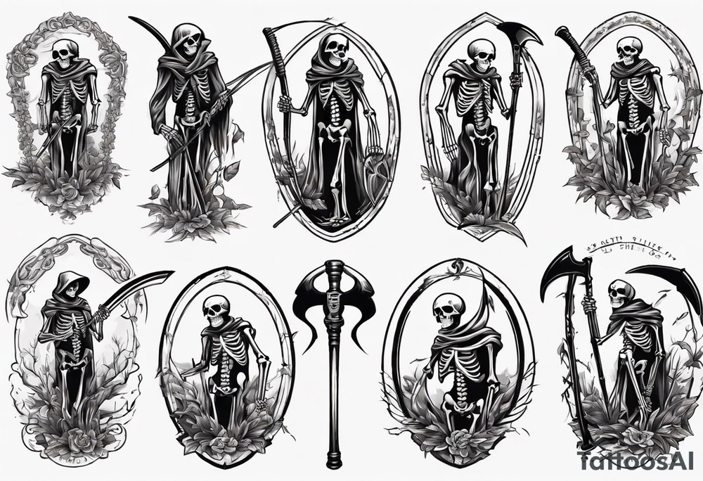 Skeleton with scythe death tattoo idea