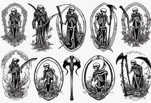Skeleton with scythe death tattoo idea