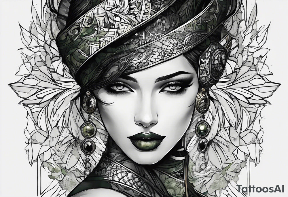 abstract, green and black, covered from wrist to forearm, fully covered, no borders, blackwork, no people tattoo idea
