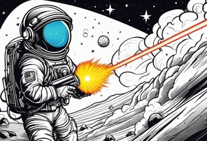 Astronaut laser blasting a asteroid, far away tattoo idea