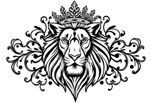 majestic lion wearing ornate crown, surrounded by baroque flourishes tattoo idea