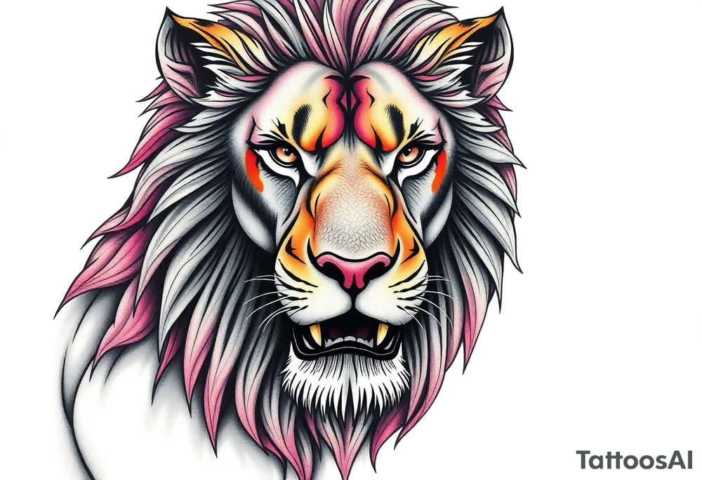 powerful majestic lion, close-up tattoo idea