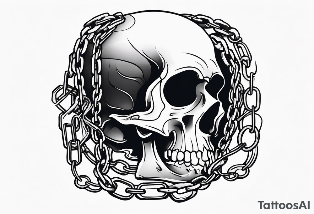 Tattoo in the neck of a skull freeing itself from its chains that prevents it from expressing itself. tattoo idea