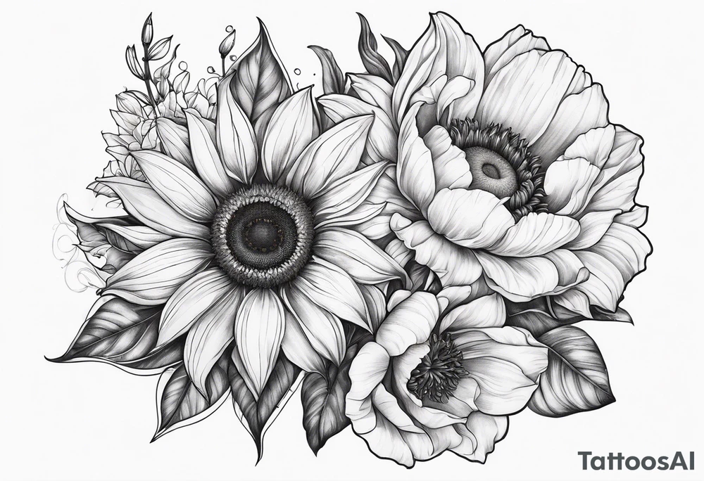 sunflower lily poppy rose tattoo idea