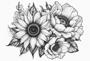 sunflower lily poppy rose tattoo idea