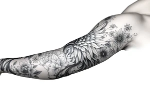 powerful majestic japanese phenix surrounded by floral ornaments tattoo idea