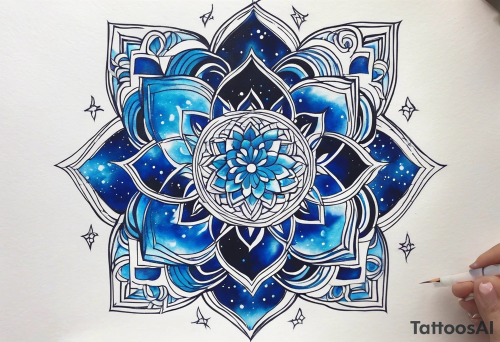 I want a Galaxy spyral tattoo the ones that look like an s shape because they are spinning so fast I want it in all blue but different shades of blue and it will be on my ass cheek so make it cute and conples and very aesthetic tattoo idea