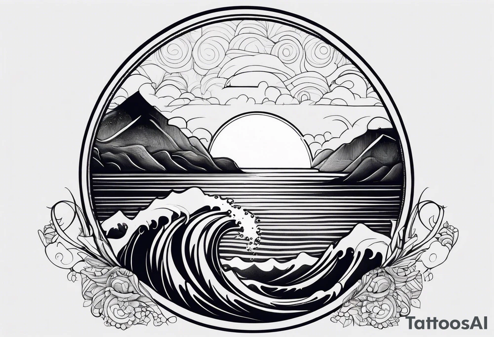 I want a tattoo of the ocean in a circle with more waves looking out at the ocean tattoo idea