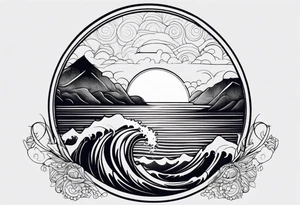 I want a tattoo of the ocean in a circle with more waves looking out at the ocean tattoo idea