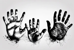 handprints of three childrens with a male fathers hand. The children are two girls and 1 boy. tattoo idea