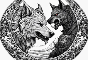 Odin Vs Fenrir with suminagashi art tattoo idea