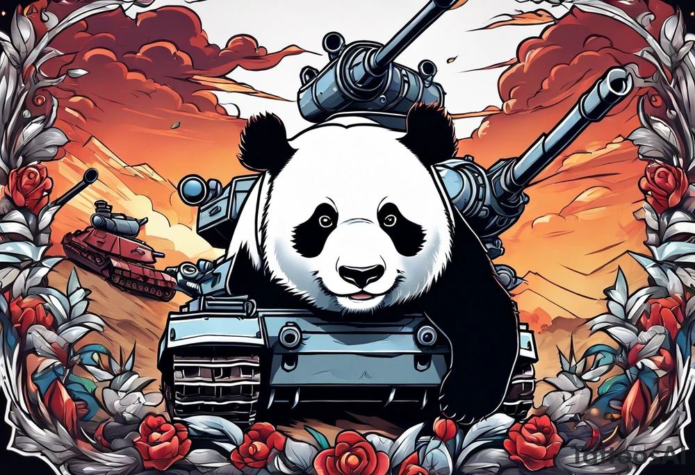 War Panda who destroy a russian tank tattoo idea