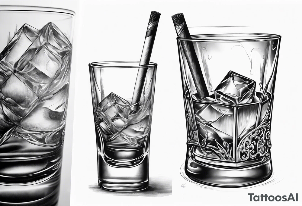 whiskey glass and a cigarette smoke tattoo idea