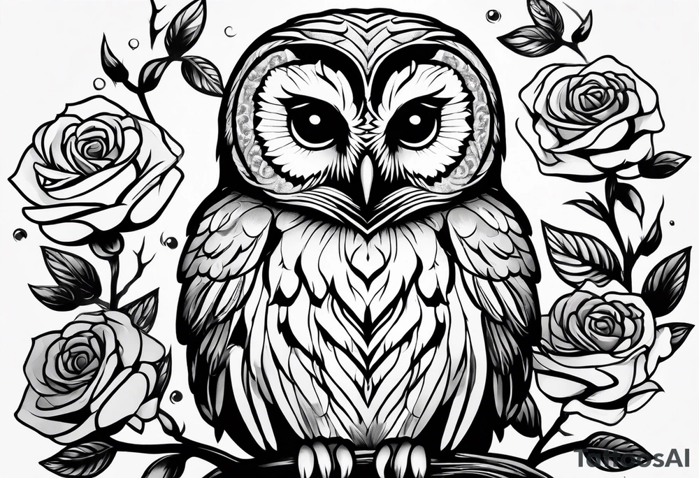 Barred owl with a rose tattoo idea