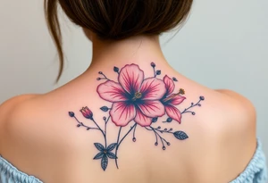 vintage bouquet of wild hibiscus
 and meadow flowers with morning dew tattoo idea