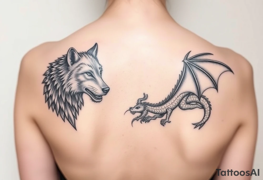 Wolf and dragon tattoo idea