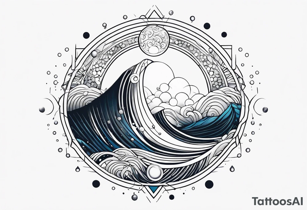 Water element with half a sun, some water dots, tattoo idea