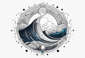 Water element with half a sun, some water dots, tattoo idea